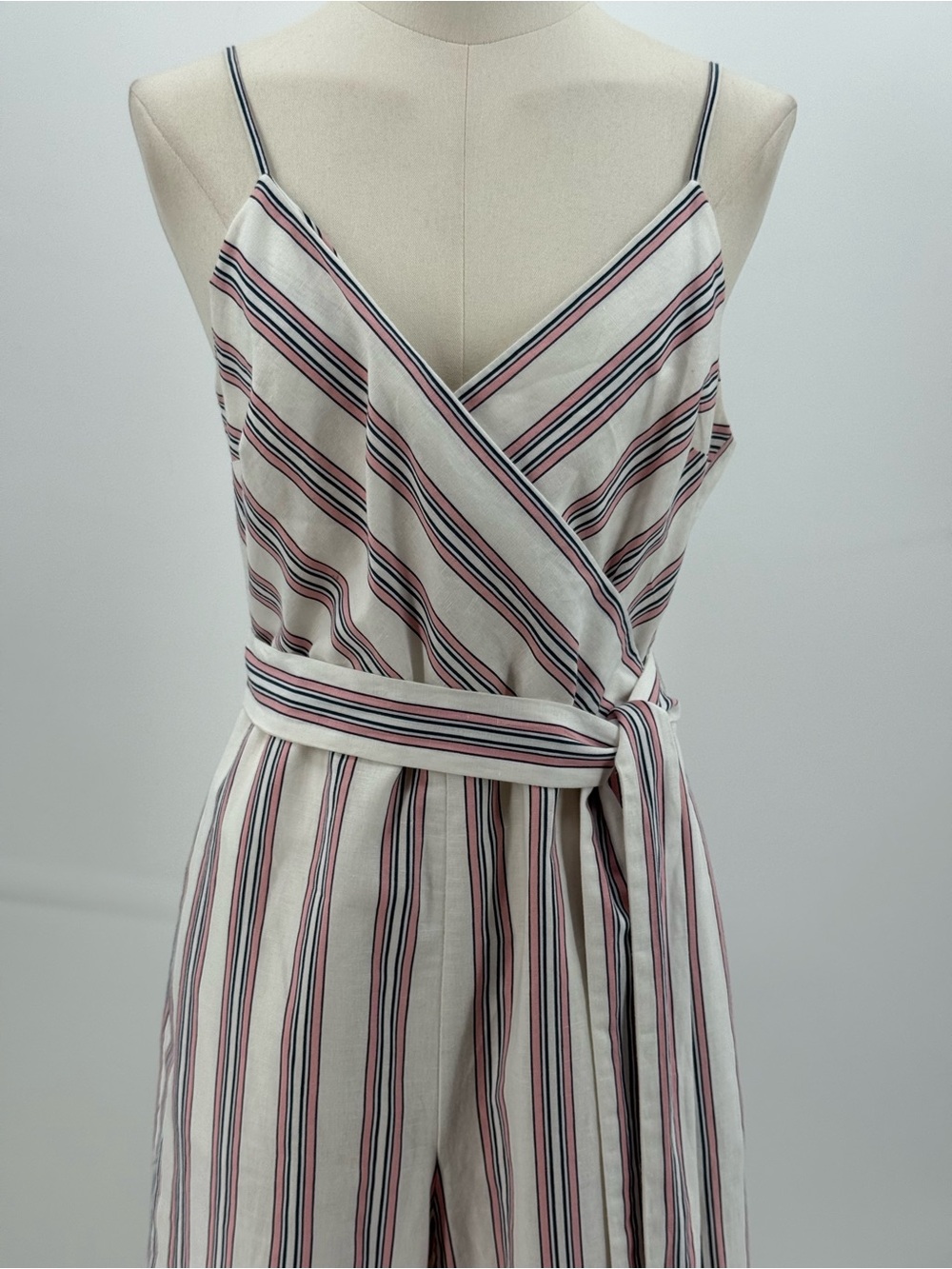 Banana Republic Striped Crop Jumpsuit Wrap V-Neck Tie Waist Wide Leg Size 4 - Picture 5 of 13